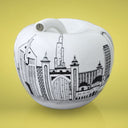 Mela City, salvadanaio a forma di mela con skyline cittadino, home decor di design