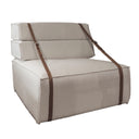 Poltrona design Docker in velluto beige con dettagli in pelle
