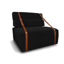 Poltrona design Docker in velluto nero con dettagli in pelle