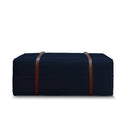 Pouf design Docker Lungo in velluto blu notte con dettagli in pelle