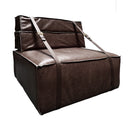 Poltrona design Docker in velluto marrone scuro con dettagli in pelle