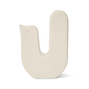 Scultura decorativa Mira a forma di uccello in tonalità pastello grigio chiaro, design giocoso per interni.