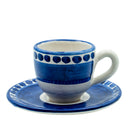 Tazzina da caffè con piattino I Colorati blu, ceramica artigianale smaltata, vista frontale.