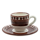 Tazzina da caffè con piattino I Colorati marrone, ceramica artigianale smaltata, vista frontale.