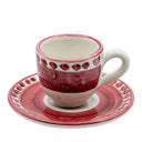 Tazzina da caffè con piattino I Colorati rosso, ceramica artigianale smaltata, vista frontale.