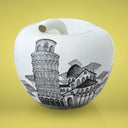 Salvadanaio Mela City ispirato alle metropoli, mela decorativa di design