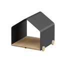 Cuccia per cani e gatti moderna da interno Campero, design elegante con ruote e base in legno.