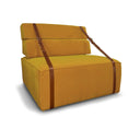 Poltrona design Docker in velluto giallo senape con dettagli in pelle