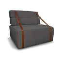 Poltrona design Docker in velluto grigio con dettagli in pelle