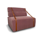 Poltrona design Docker in velluto marrone con dettagli in pelle