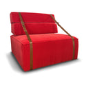 Poltrona design Docker in velluto rosso con dettagli in pelle
