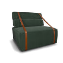 Poltrona design Docker in velluto verde con dettagli in pelle