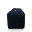 Pouf design Docker Lungo in velluto blu scuro con maniglia in pelle