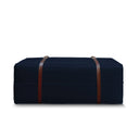 Pouf design Docker Lungo in velluto blu notte con dettagli in pelle