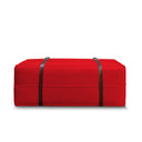 Pouf design Docker Lungo in velluto rosso con cinturino centrale in pelle