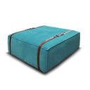Pouf design Docker Maxi in velluto turchese con dettagli in pelle