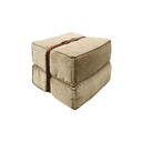 Pouf design Docker in velluto beige chiaro con dettagli in pelle