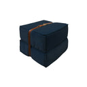 Pouf design Docker in velluto blu notte con dettagli in pelle