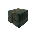 Pouf design Docker in velluto verde scuro con dettagli in pelle