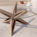 Tavolino da caffè Narni Winetage con base ellittica in rovere e piano in cristallo