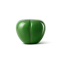 Scultura decorativa Mela del peccato Invidia in ceramica verde, oggetto di design simbolico.