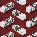 Pattern grafico TRILOByME Ego Undesign con astucci ripetuti su sfondo bordeaux