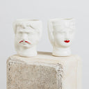 Vaso Rossetto e baffi Caltagirone, vaso decorativo artigianale in ceramica con volto stilizzato, design ironico siciliano.