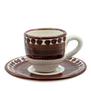 Tazzina da caffè con piattino I Colorati marrone, ceramica artigianale smaltata, vista frontale.