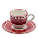 Tazzina da caffè con piattino I Colorati rosso, ceramica artigianale smaltata, vista frontale.