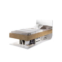 Letto design Limbo Bed in MDF laccato bianco e rovere vista frontale