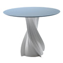 Tavolo da pranzo SoHo Reverse di design con piano chiaro e base torsionata in PLA riciclato